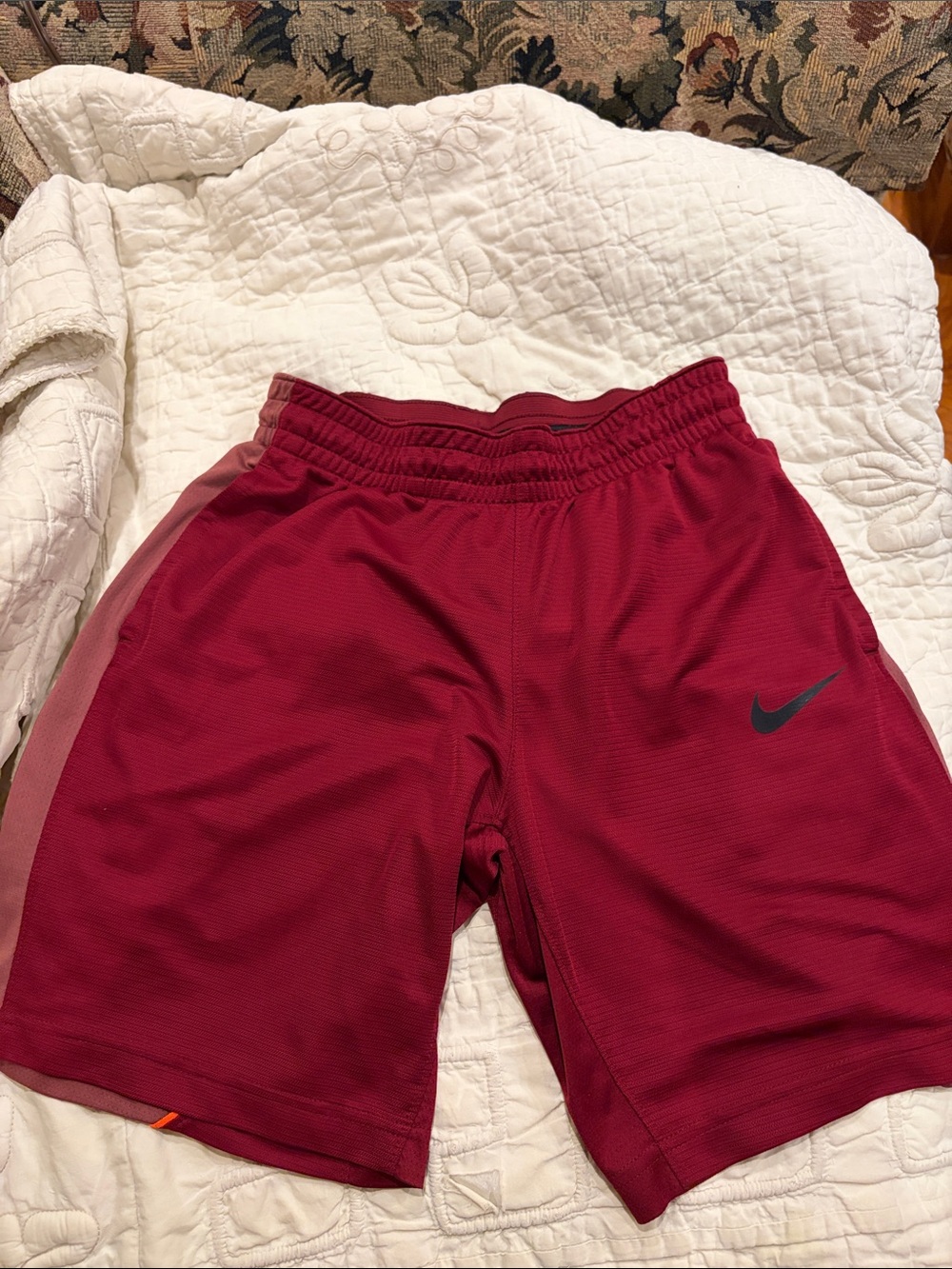 Nike Boys' Maroon Athletic Shorts with Black Swoosh